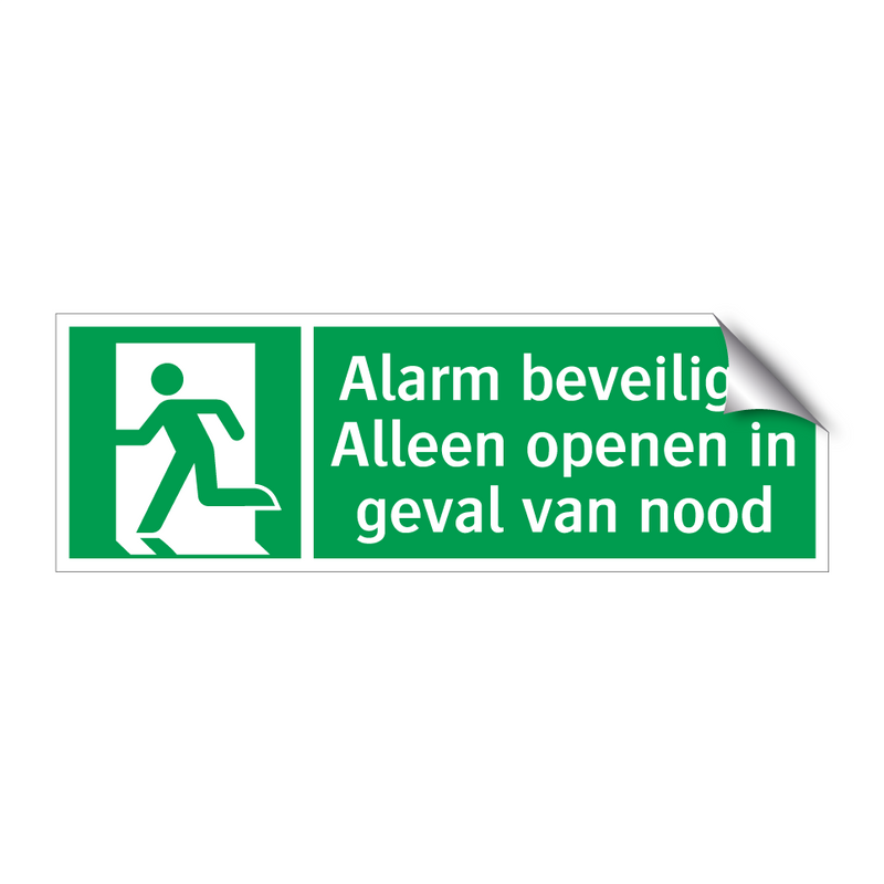 Alarm beveiligd! Alleen openen in geval van nood & Alarm beveiligd! Alleen openen in geval van nood