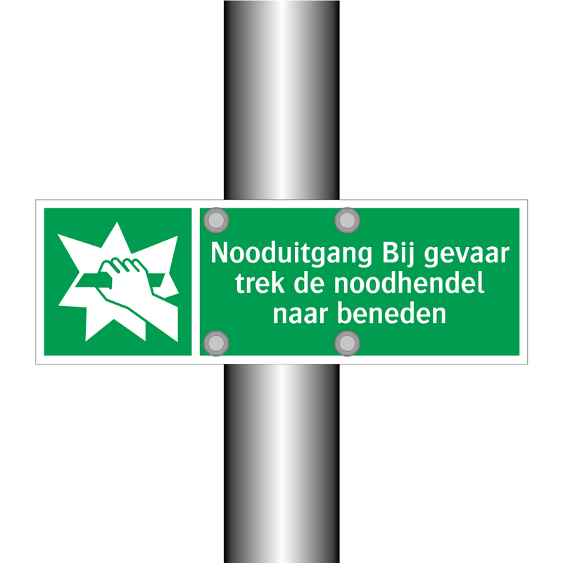 Nooduitgang Bij gevaar trek de noodhendel naar beneden