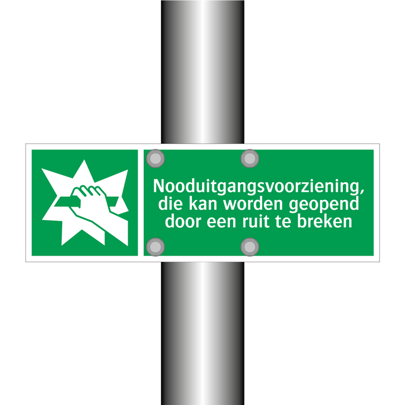 Nooduitgangsvoorziening, die kan worden geopend door een ruit te breken