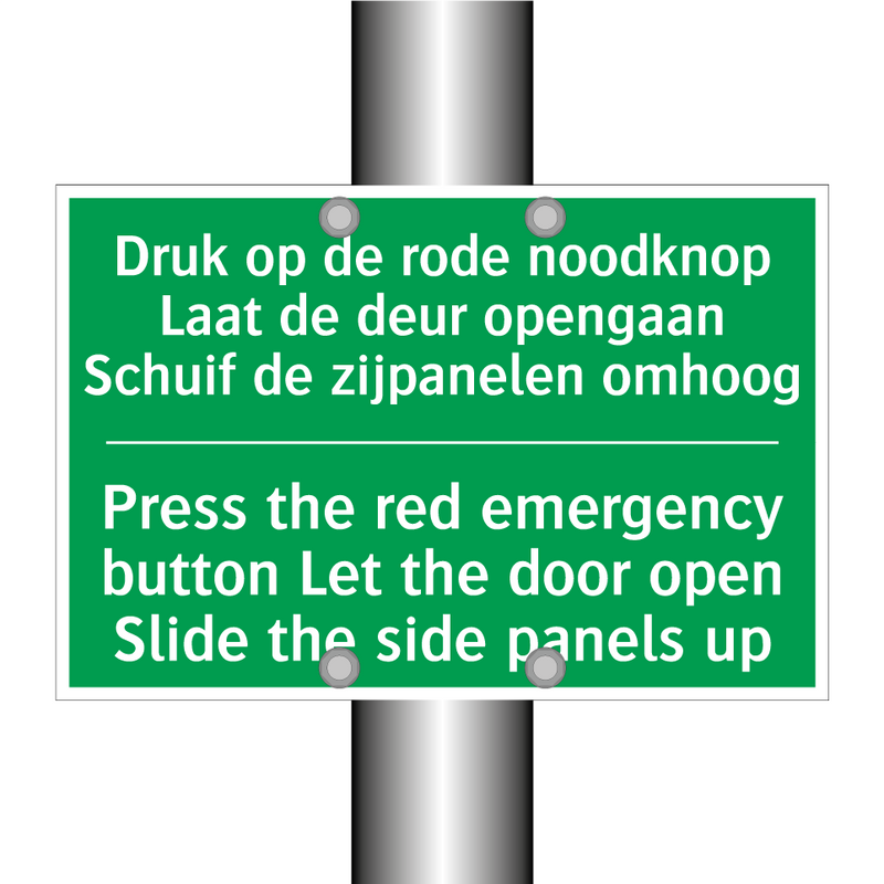 Druk op de rode noodknop Laat /.../ - Press the red emergency button /.../