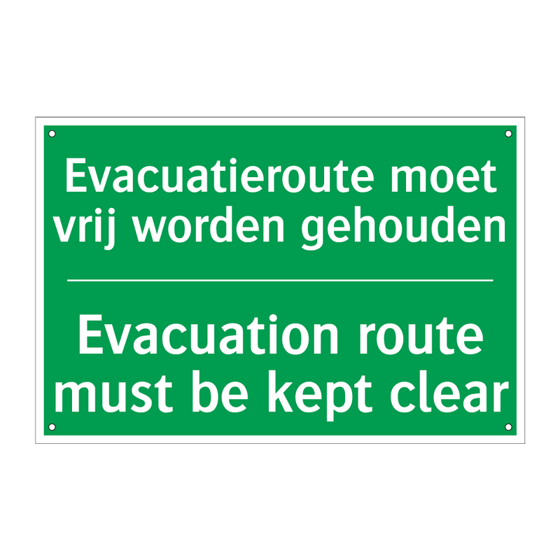 Evacuatieroute moet vrij worden /.../ - Evacuation route must be /.../