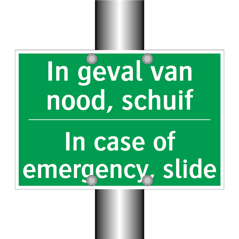 In geval van nood, schuif - In case of emergency, slide /.../