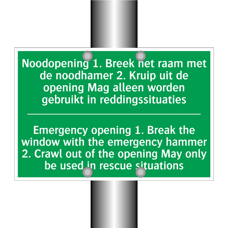 Noodopening 1. Breek het raam /.../ - Emergency opening 1. Break /.../