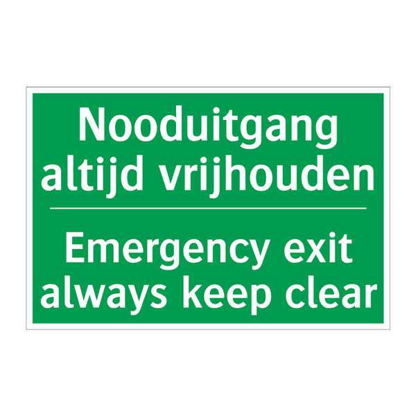 Nooduitgang altijd vrijhouden - Emergency exit always keep /.../