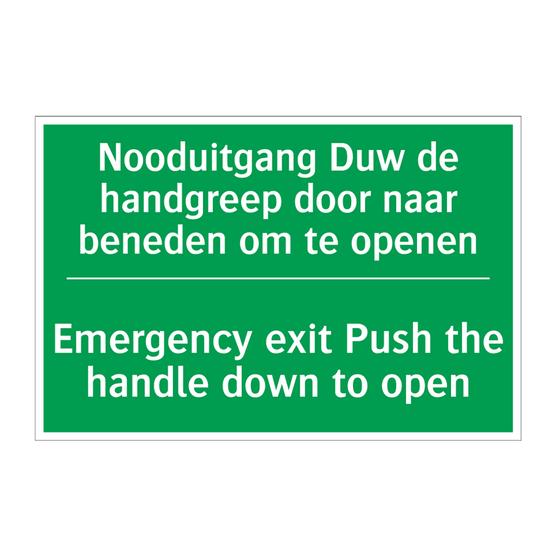 Nooduitgang Duw de handgreep door /.../ - Emergency exit Push the handle /.../