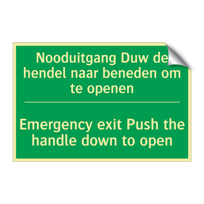 Nooduitgang Duw de hendel naar /.../ - Emergency exit Push the handle /.../