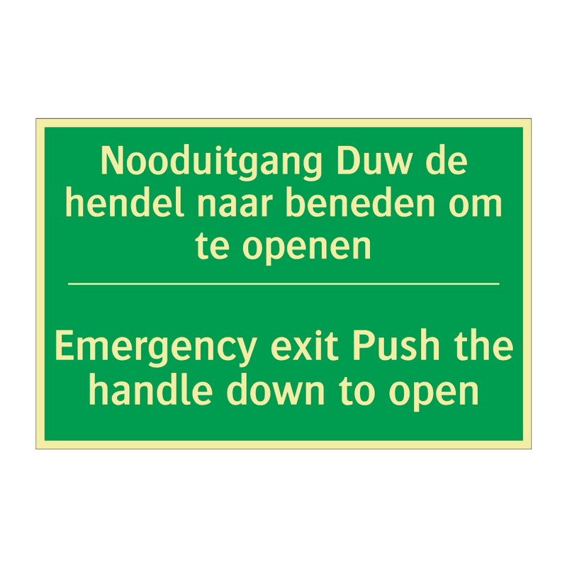 Nooduitgang Duw de hendel naar /.../ - Emergency exit Push the handle /.../