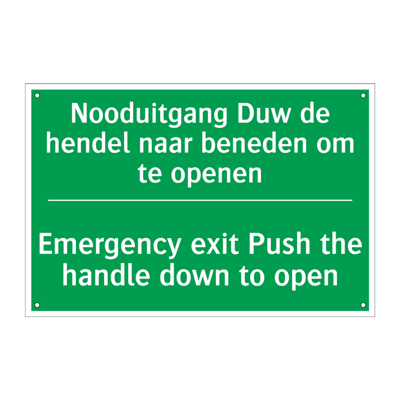 Nooduitgang Duw de hendel naar /.../ - Emergency exit Push the handle /.../