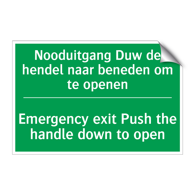 Nooduitgang Duw de hendel naar /.../ - Emergency exit Push the handle /.../