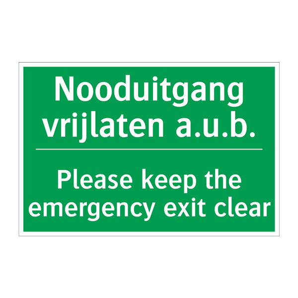 Nooduitgang vrijlaten a.u.b. - Please keep the emergency /.../