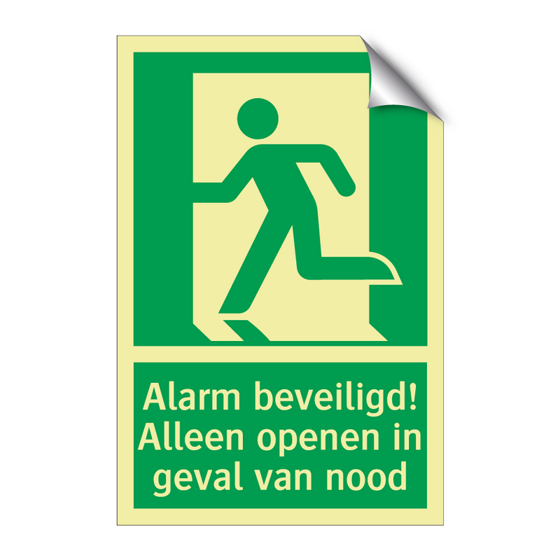 Alarm beveiligd! Alleen openen in geval van nood & Alarm beveiligd! Alleen openen in geval van nood