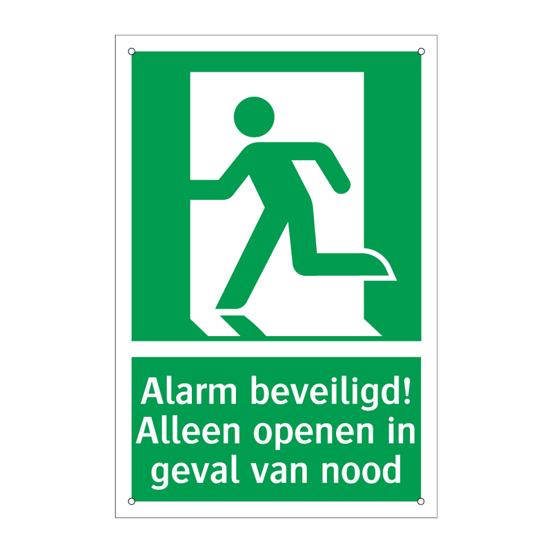 Alarm beveiligd! Alleen openen in geval van nood & Alarm beveiligd! Alleen openen in geval van nood