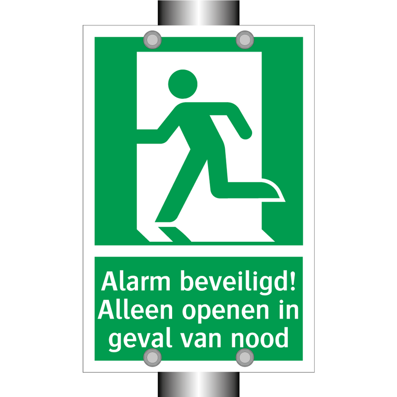 Alarm beveiligd! Alleen openen in geval van nood & Alarm beveiligd! Alleen openen in geval van nood