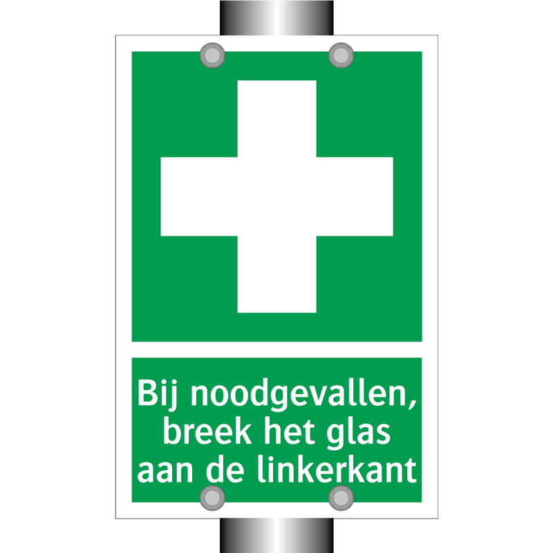 Bij noodgevallen, breek het glas aan de linkerkant