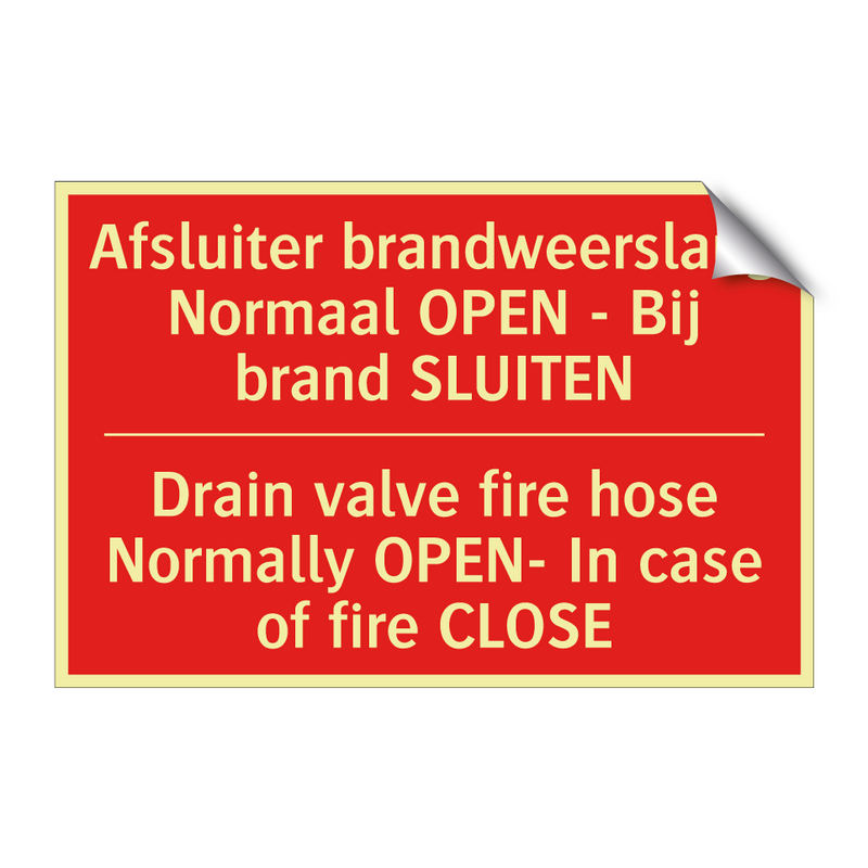 Afsluiter brandweerslang Normaal OPEN - /.../ - Drain valve fire hose Normally OPEN- In /.../