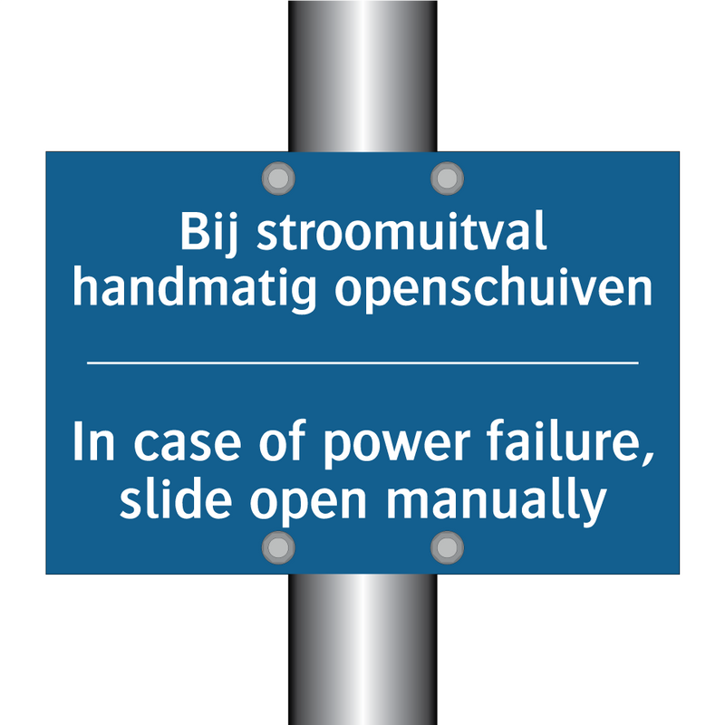 Bij stroomuitval handmatig openschuiven /.../ - In case of power failure, slide /.../