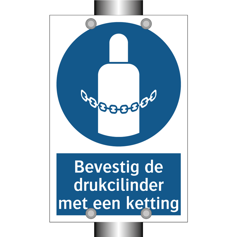 Bevestig de drukcilinder met een ketting & Bevestig de drukcilinder met een ketting