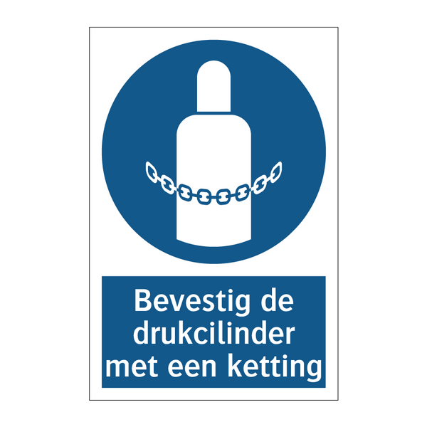 Bevestig de drukcilinder met een ketting & Bevestig de drukcilinder met een ketting