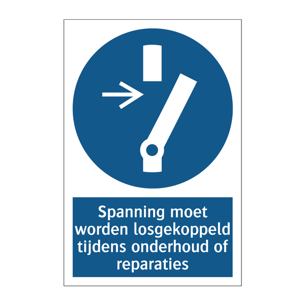 Spanning moet worden losgekoppeld tijdens onderhoud of reparaties