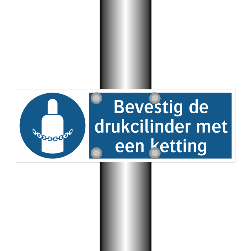 Bevestig de drukcilinder met een ketting & Bevestig de drukcilinder met een ketting