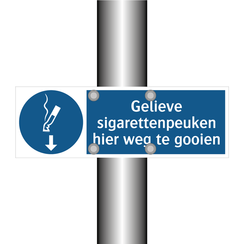 Gelieve sigarettenpeuken hier weg te gooien & Gelieve sigarettenpeuken hier weg te gooien