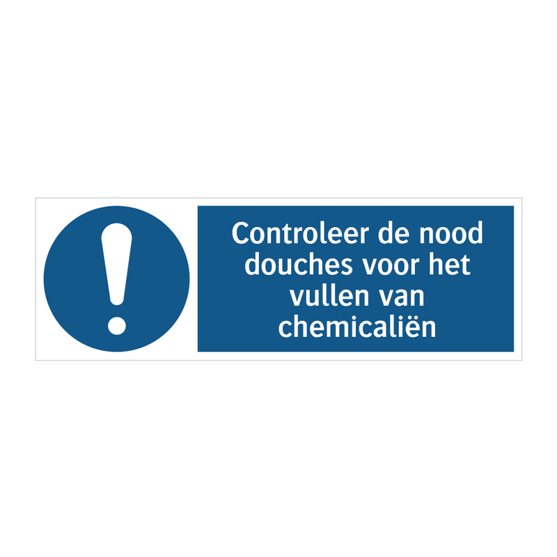 Controleer de nood douches voor het vullen van chemicaliën