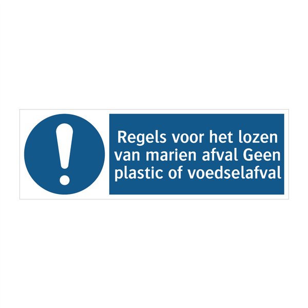 Regels voor het lozen van marien afval Geen plastic of voedselafval