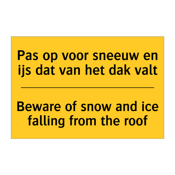 Pas op voor sneeuw en ijs dat van het dak valt - Beware of snow and ice falling from the roof