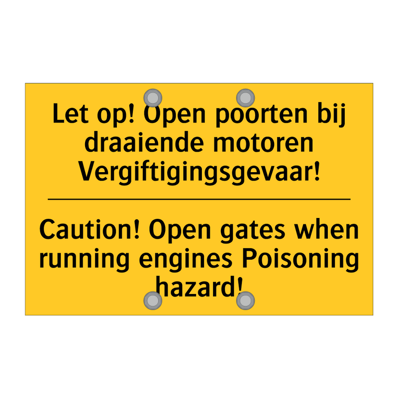 Let op! Open poorten bij draaiende /.../ - Caution! Open gates when running /.../