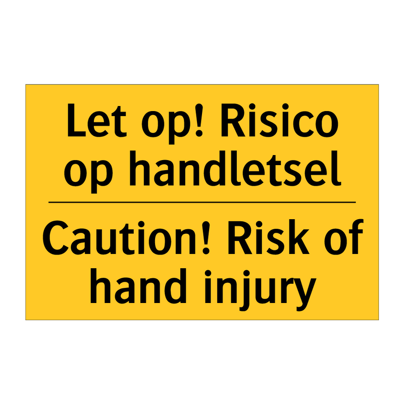 Let op! Risico op handletsel - Caution! Risk of hand injury