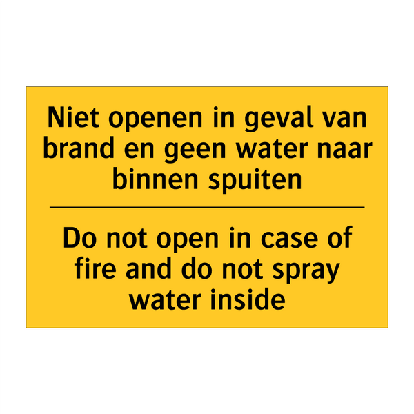 Niet openen in geval van brand /.../ - Do not open in case of fire and /.../