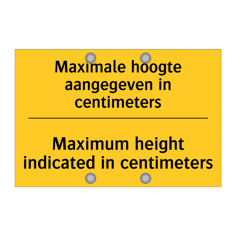 Maximale hoogte aangegeven in centimeters - Maximum height indicated in centimeters