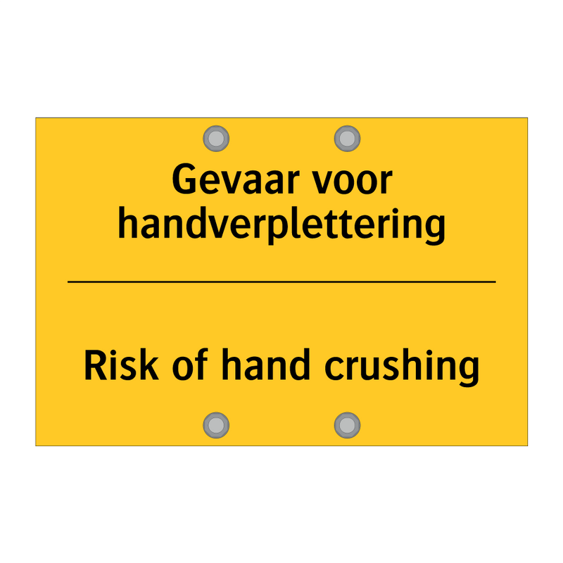 Gevaar voor handverplettering - Risk of hand crushing