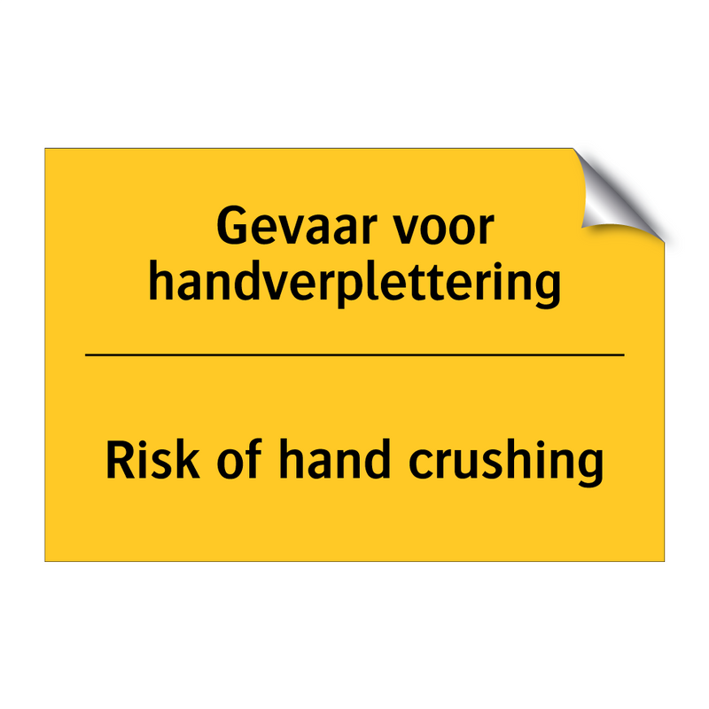 Gevaar voor handverplettering - Risk of hand crushing