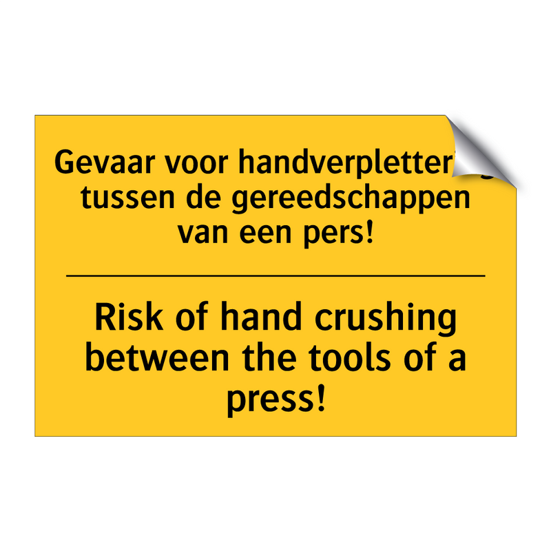 Gevaar voor handverplettering /.../ - Risk of hand crushing between /.../