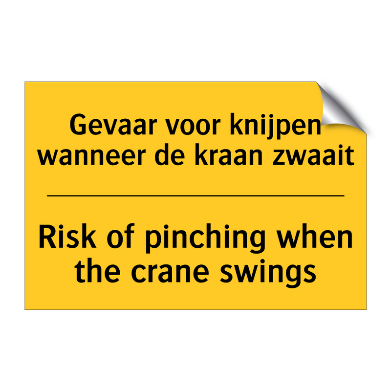 Gevaar voor knijpen wanneer de kraan zwaait - Risk of pinching when the crane swings