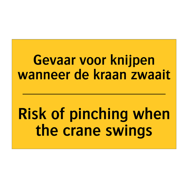 Gevaar voor knijpen wanneer de kraan zwaait - Risk of pinching when the crane swings