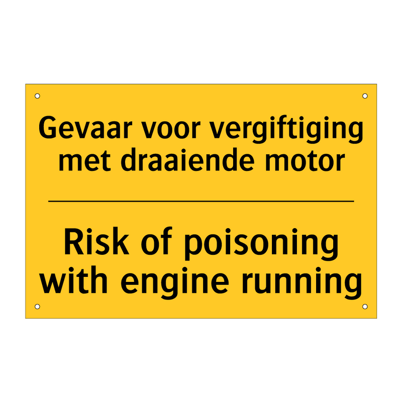 Gevaar voor vergiftiging met draaiende motor - Risk of poisoning with engine running