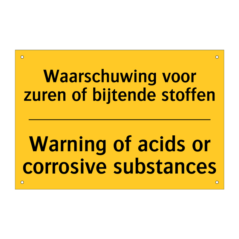 Waarschuwing voor zuren of bijtende stoffen - Warning of acids or corrosive substances