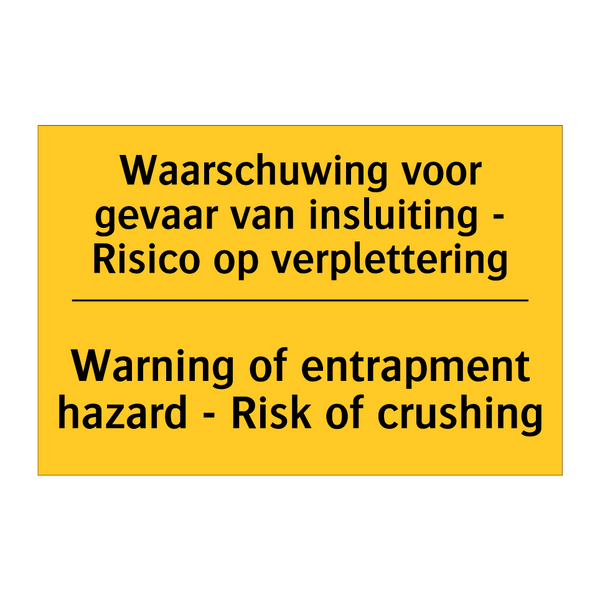 Waarschuwing voor gevaar van insluiting /.../ - Warning of entrapment hazard - /.../