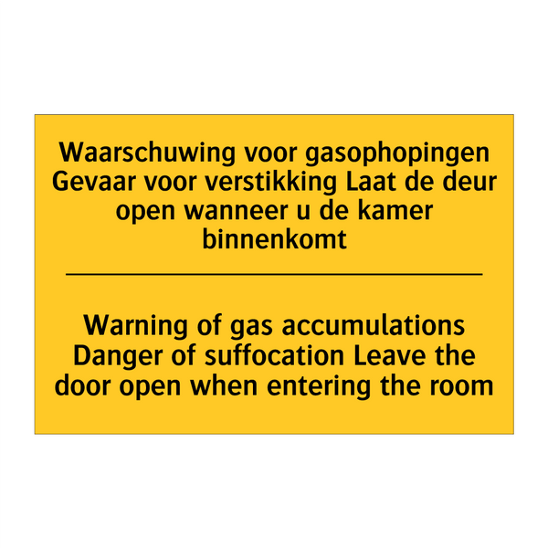 Waarschuwing voor gasophopingen /.../ - Warning of gas accumulations Danger /.../