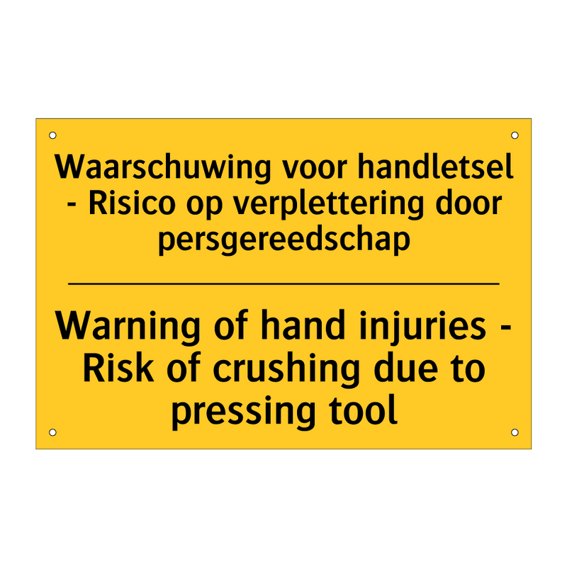 Waarschuwing voor handletsel - /.../ - Warning of hand injuries - Risk /.../