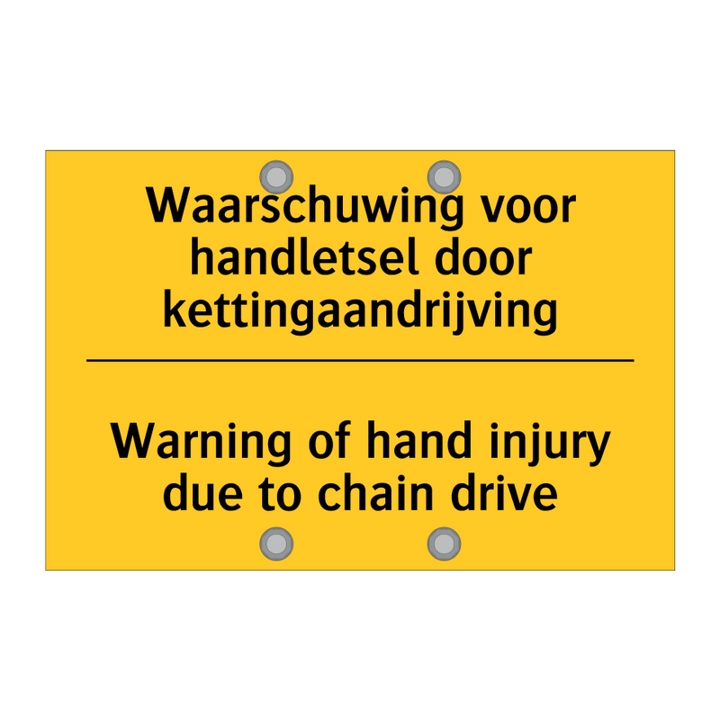 Waarschuwing voor handletsel door kettingaandrijving - Warning of hand injury due to chain drive