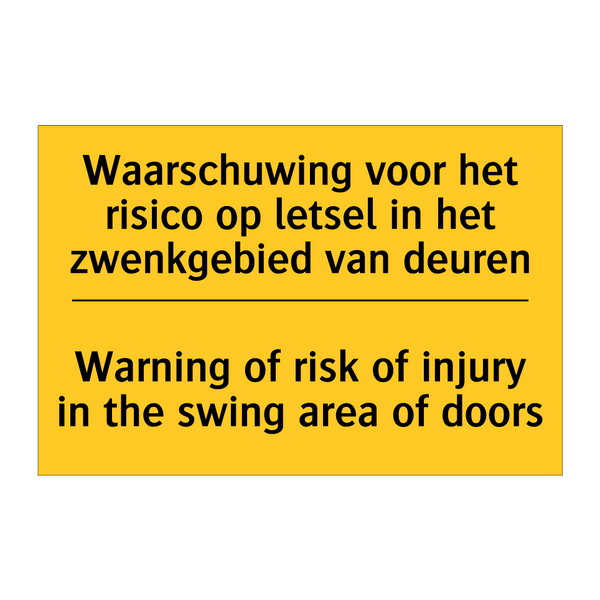 Waarschuwing voor het risico op /.../ - Warning of risk of injury in the /.../