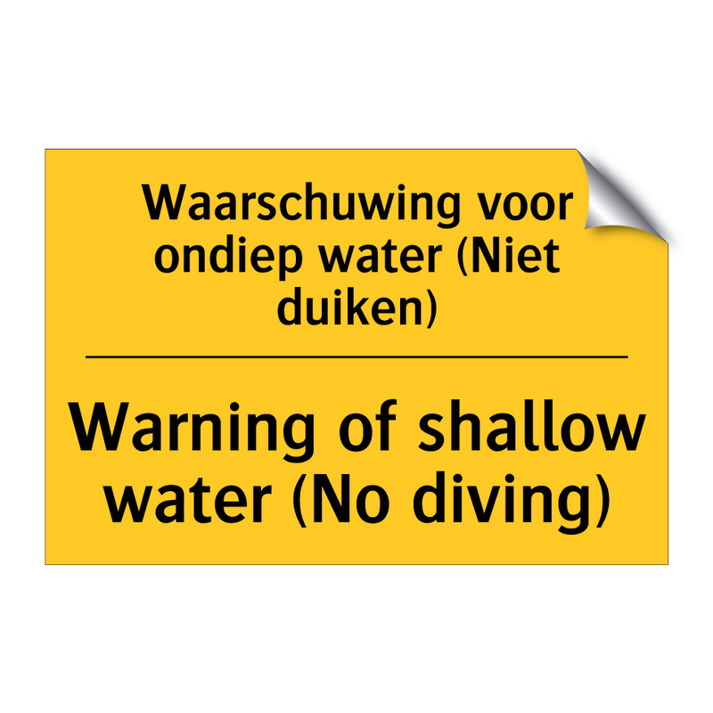 Waarschuwing voor ondiep water (Niet duiken) - Warning of shallow water (No diving)