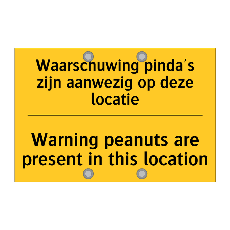 Waarschuwing pinda's zijn aanwezig op deze locatie - Warning peanuts are present in this location