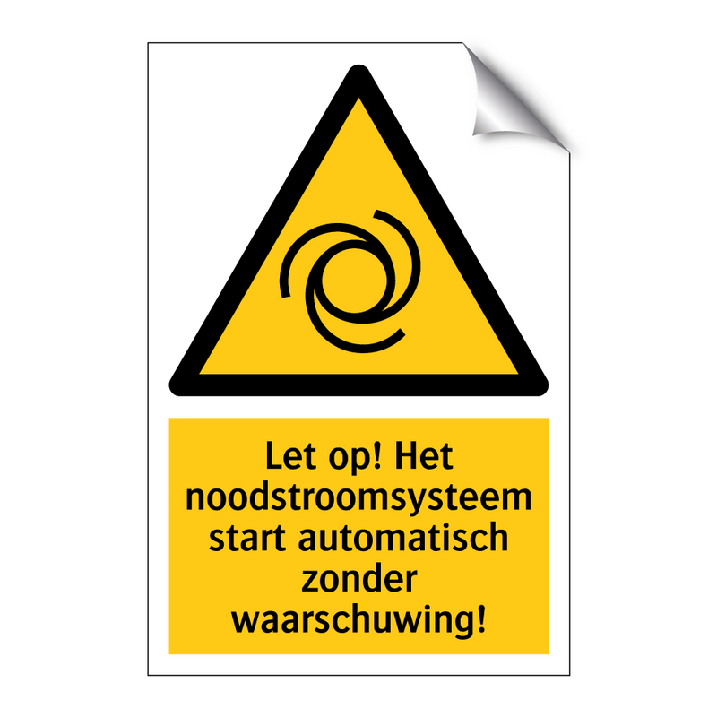 Let op! Het noodstroomsysteem start automatisch zonder waarschuwing!