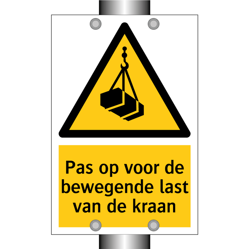 Pas op voor de bewegende last van de kraan