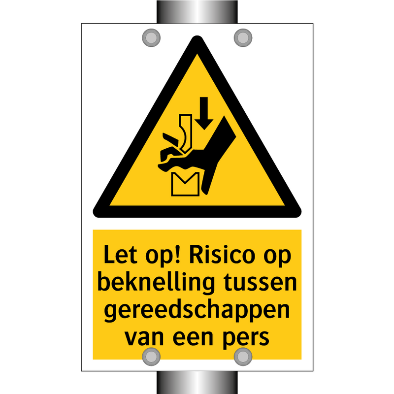 Let op! Risico op beknelling tussen gereedschappen van een pers