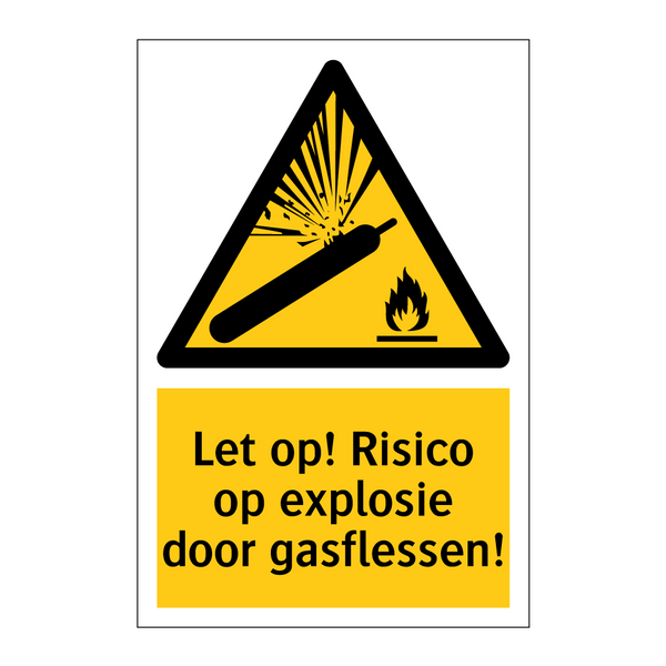 Let op! Risico op explosie door gasflessen!